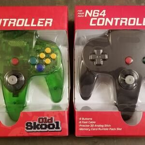 2 N64 Controllers - Jungle Green & Black (NEW) - Nintendo Funtastic - Old Skool